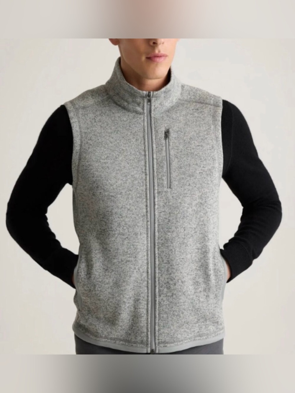 Quince Men’s Sweater-Knit Fleece Full-Zip Vest Heather Grey S